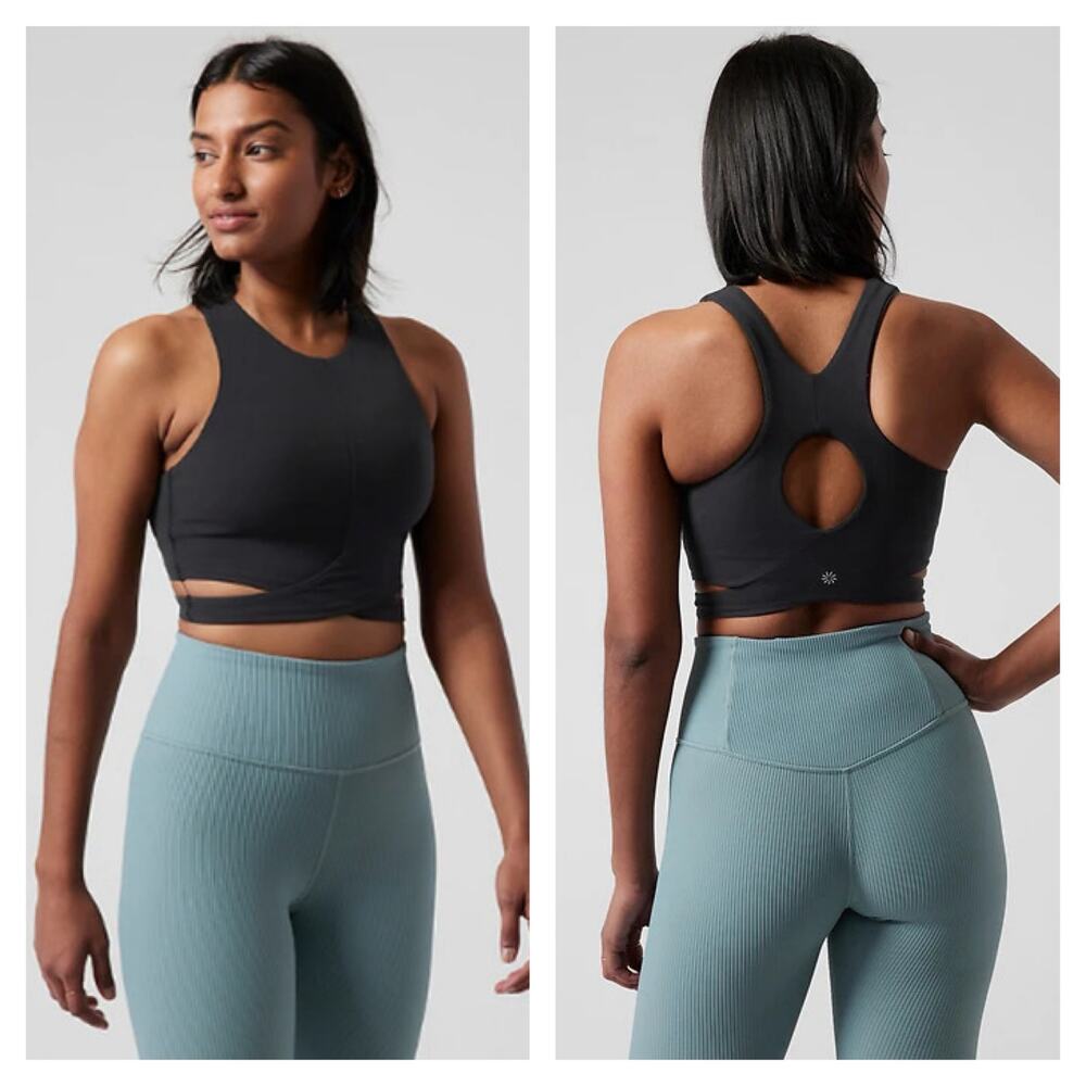 Athleta Conscious Cut Out Crop Top Size XS Black Sports Bra